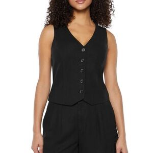 Express Linen Vest Women's Classic Fit V-Neck Button Up Black Size XL NWT